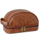 Custom Vintage PU Leather Toiletry Bag with Waterproof Handles - 1
