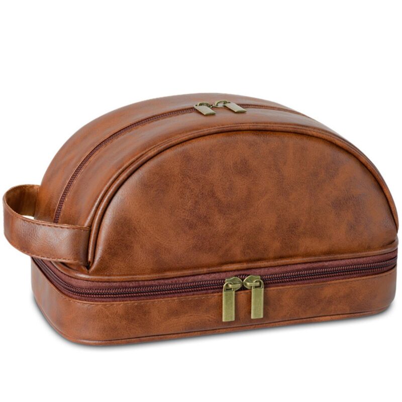 Custom Vintage PU Leather Toiletry Bag with Waterproof Handles - 1