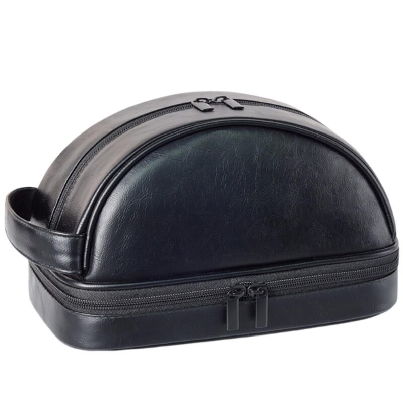 Custom Vintage PU Leather Toiletry Bag with Waterproof Handles - 3
