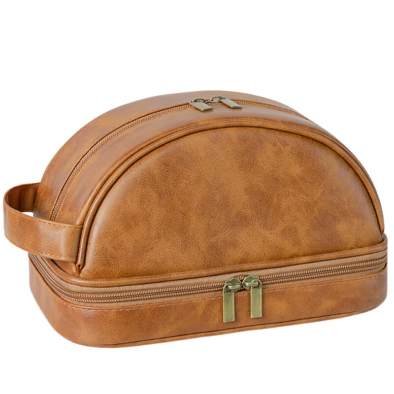 Custom Vintage PU Leather Toiletry Bag with Waterproof Handles - 5