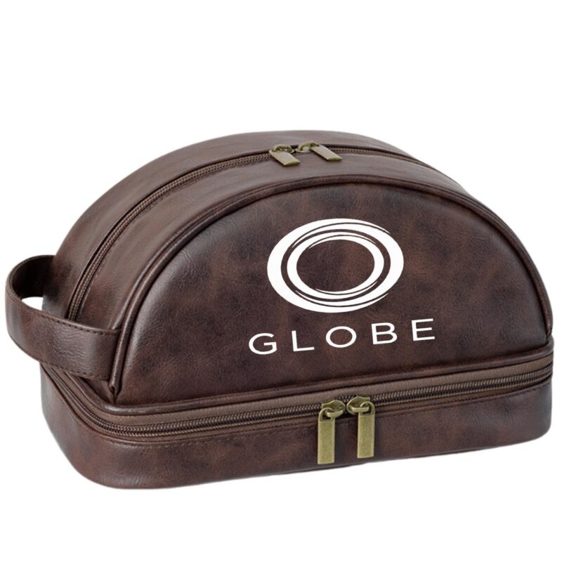 Custom Vintage PU Leather Toiletry Bag with Waterproof Handles - 6