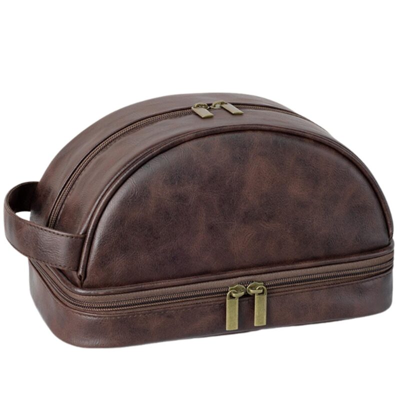 Custom Vintage PU Leather Toiletry Bag with Waterproof Handles - 7