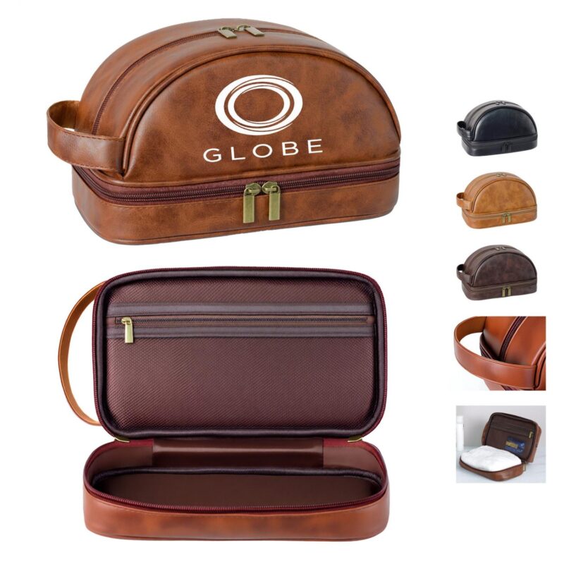 Custom Vintage PU Leather Toiletry Bag with Waterproof Handles