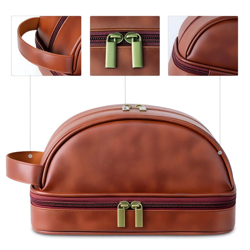 Custom Vintage PU Leather Toiletry Bag with Waterproof Handles - 9