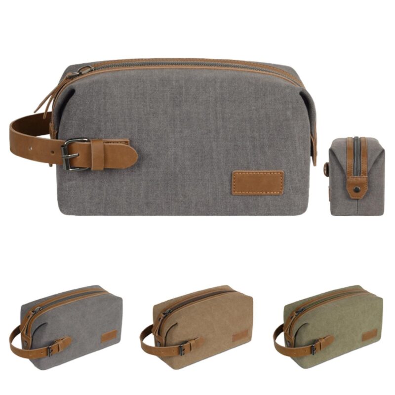 Custom Vintage-style Canvas & Crazy Horse Leather Toiletry Bag - 1