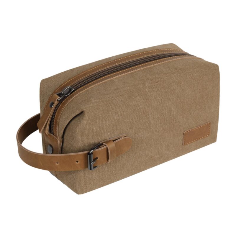 Custom Vintage-style Canvas & Crazy Horse Leather Toiletry Bag - 2