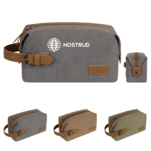Custom Vintage-style Canvas & Crazy Horse Leather Toiletry Bag