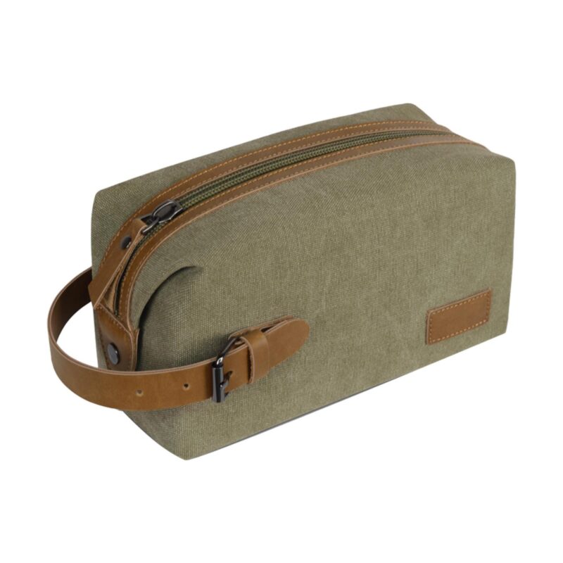 Custom Vintage-style Canvas & Crazy Horse Leather Toiletry Bag - 4