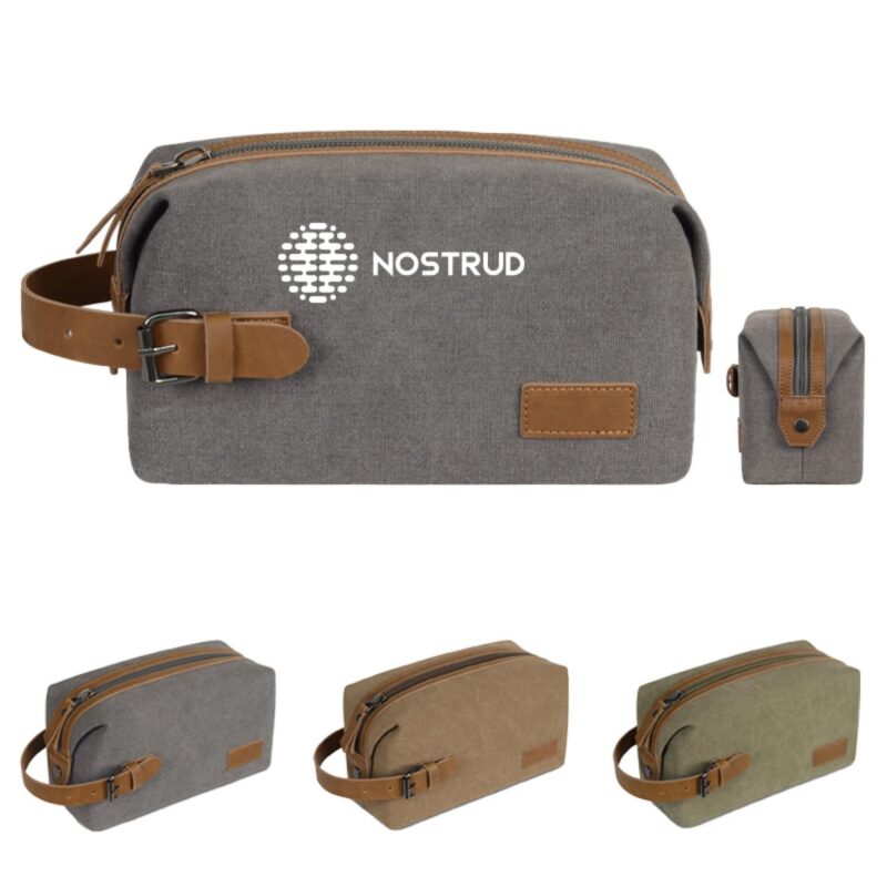 Custom Vintage-style Canvas & Crazy Horse Leather Toiletry Bag