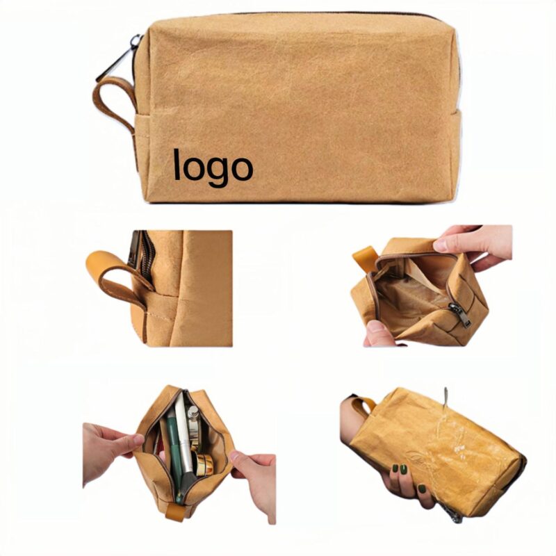 Custom Washable Kraft Paper Toiletry Bag