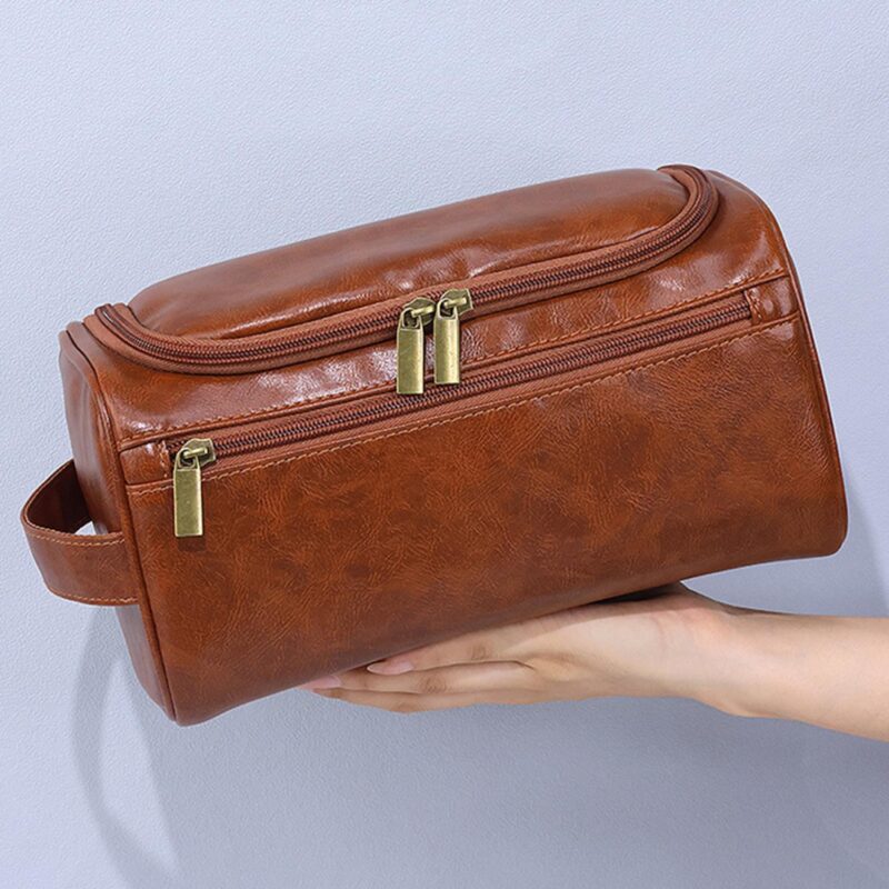 Custom Waterproof Leather Toiletry Bag - 6