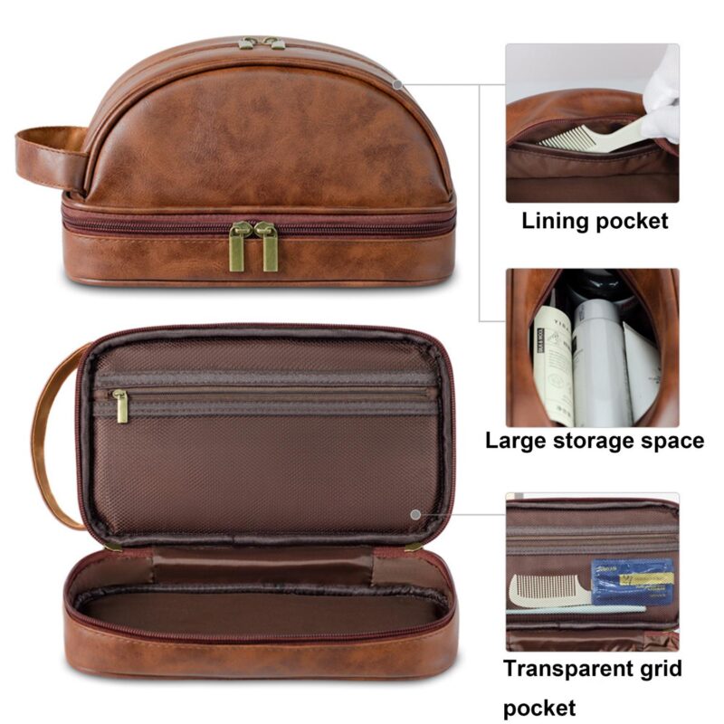 Custom Waterproof Leather Travel Toiletry Bag for Men - 5