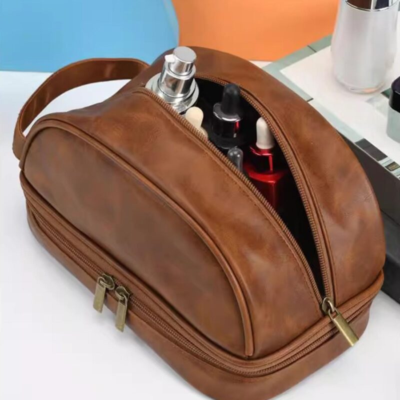 Custom Waterproof Leather Travel Toiletry Bag for Men - 7