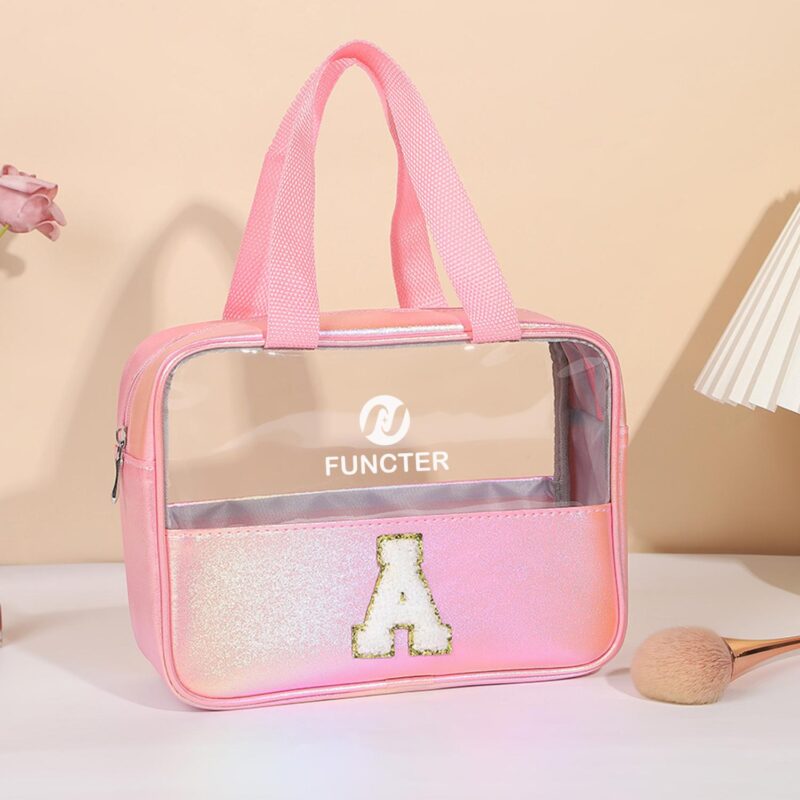 Custom Waterproof Letter A Cosmetic Bag Toiletry Bag W/Webbing Handle