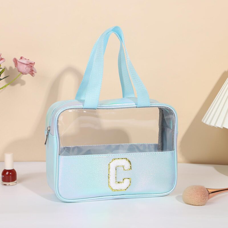 Custom Waterproof Letter C Cosmetic Bag Toiletry Bag W/Webbing Handle - 1