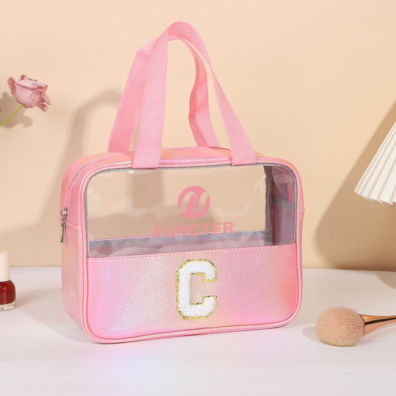 Custom Waterproof Letter C Cosmetic Bag Toiletry Bag W/Webbing Handle