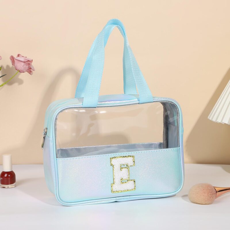 Custom Waterproof Letter E Cosmetic Bag Toiletry Bag W/Webbing Handle - 1