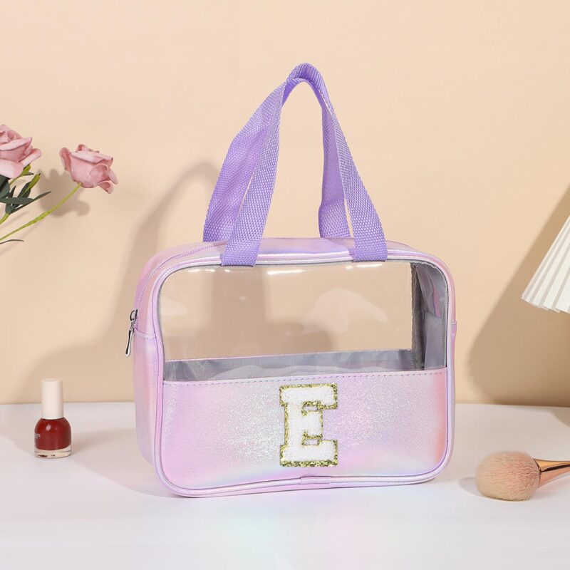 Custom Waterproof Letter E Cosmetic Bag Toiletry Bag W/Webbing Handle - 2