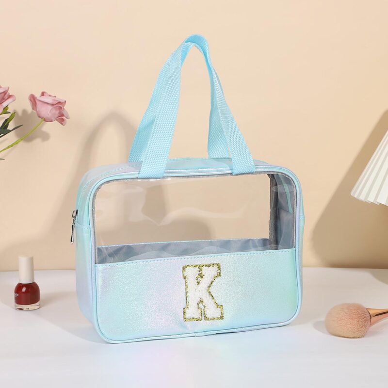 Custom Waterproof Letter K Cosmetic Bag Toiletry Bag W/Webbing Handle - 1
