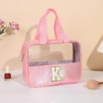 Custom Waterproof Letter K Cosmetic Bag Toiletry Bag W/Webbing Handle