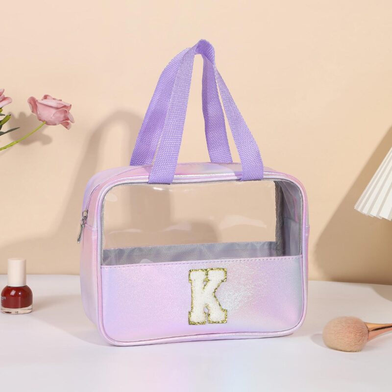 Custom Waterproof Letter K Cosmetic Bag Toiletry Bag W/Webbing Handle - 2