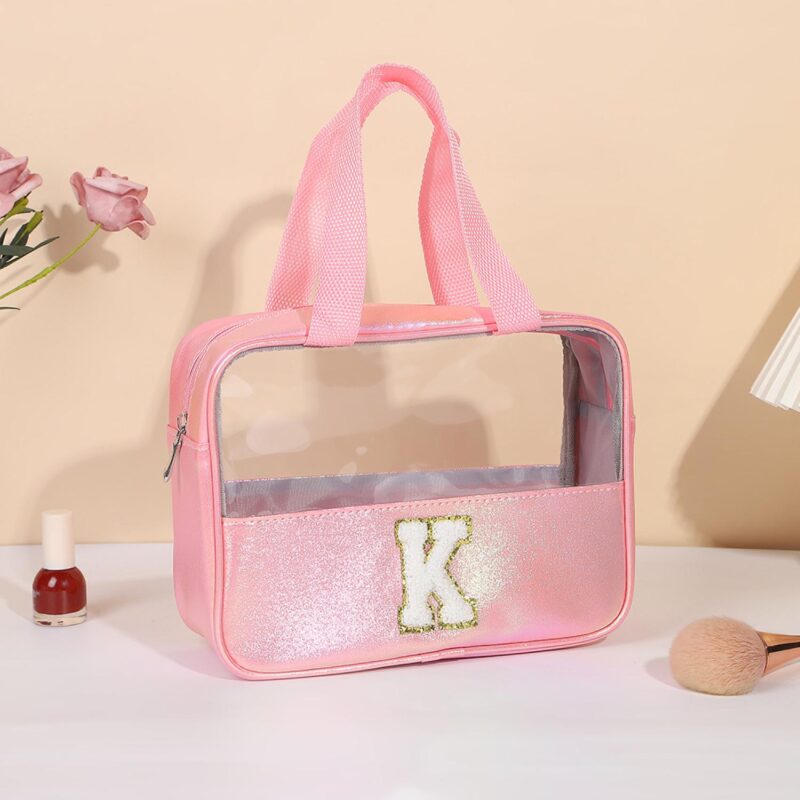Custom Waterproof Letter K Cosmetic Bag Toiletry Bag W/Webbing Handle