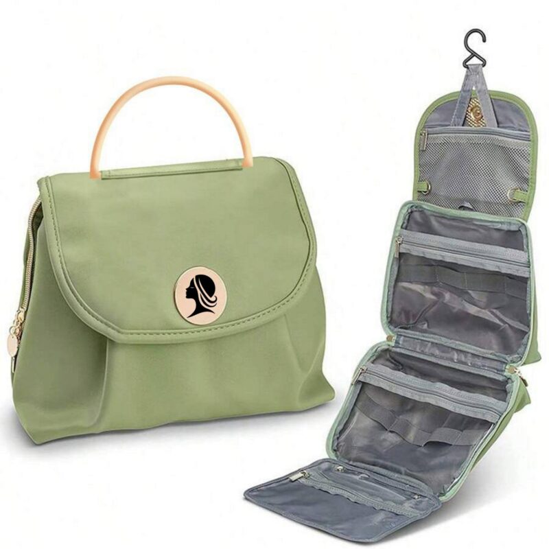 Custom Waterproof PU Toiletry Bag with Hanging Hook - 4