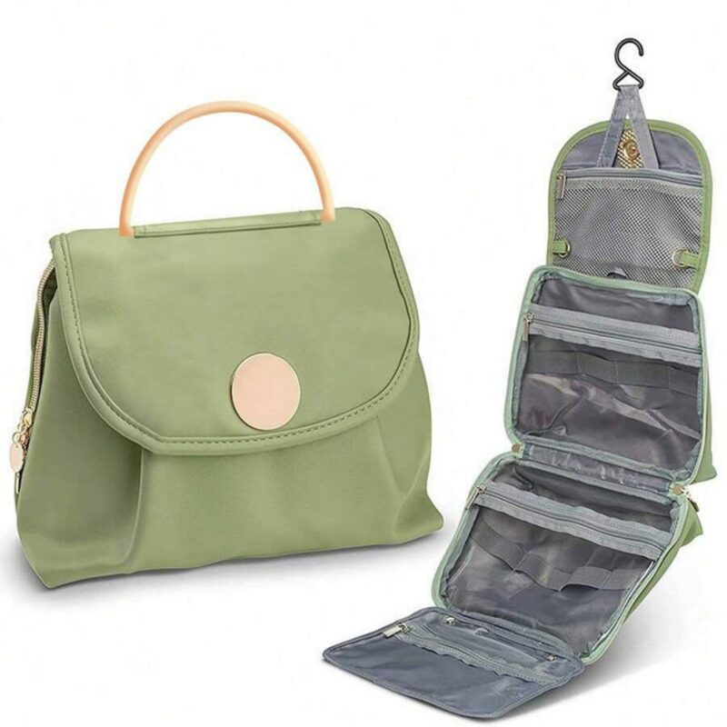 Custom Waterproof PU Toiletry Bag with Hanging Hook - 5