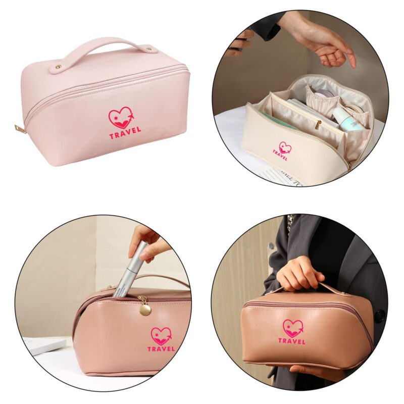 Custom Waterproof Portable PU Toiletry Bag With Divider