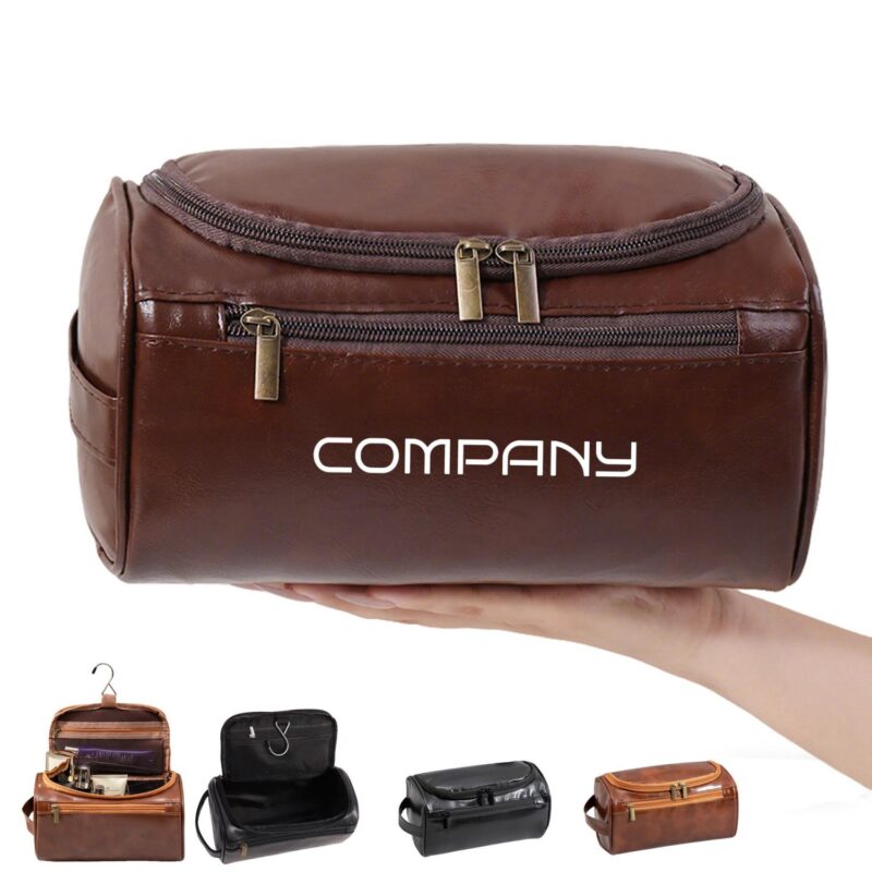 Custom Waterproof Zipper PU Leather Travel Toiletry Bag